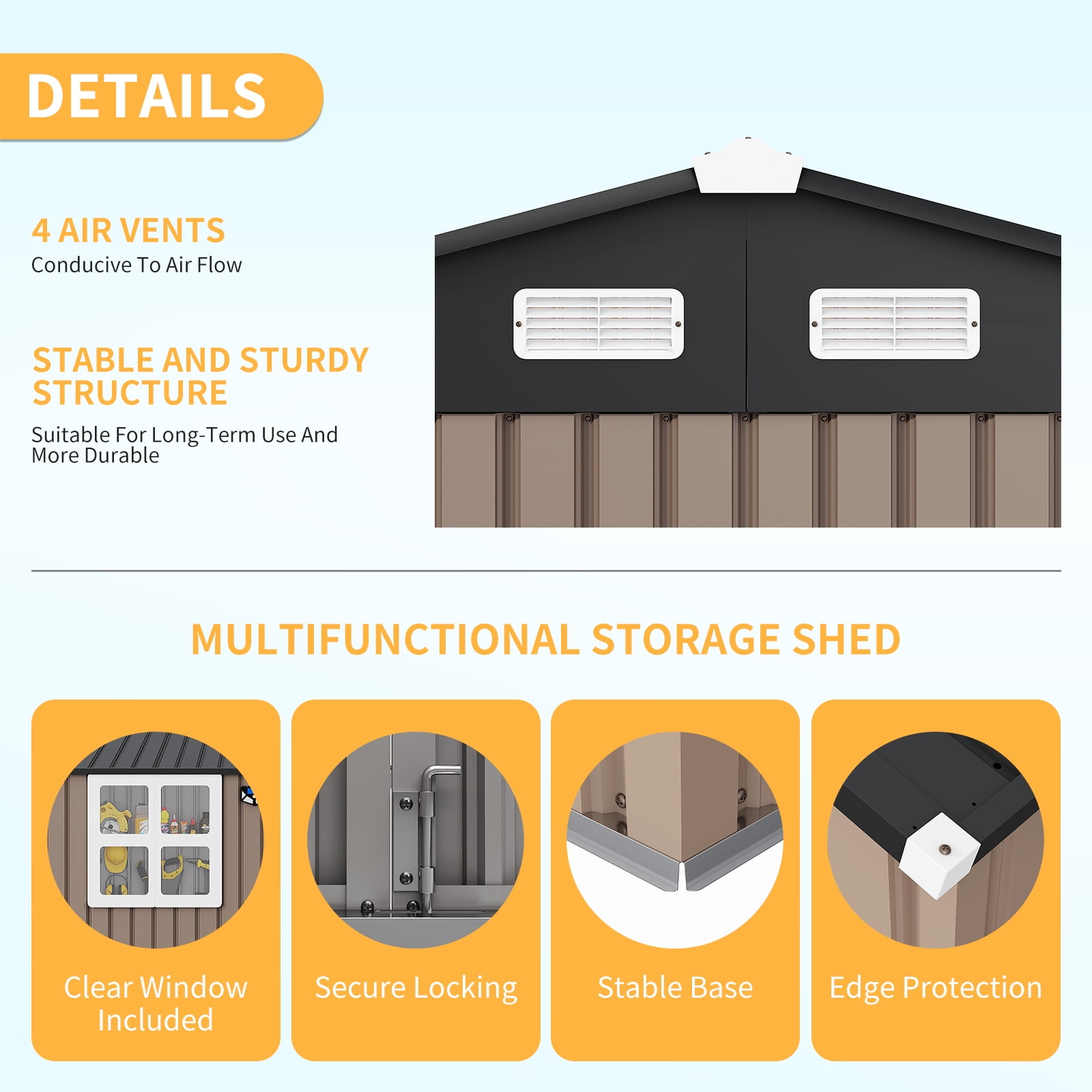 Amkui 10x8 Ft Shed Outdoor Storage Shed, Sturdy Metal Garden Tool Shed with Windows & Slooping Roof & Lockable Doors for Patio, Backyard, Poolside and Lawn