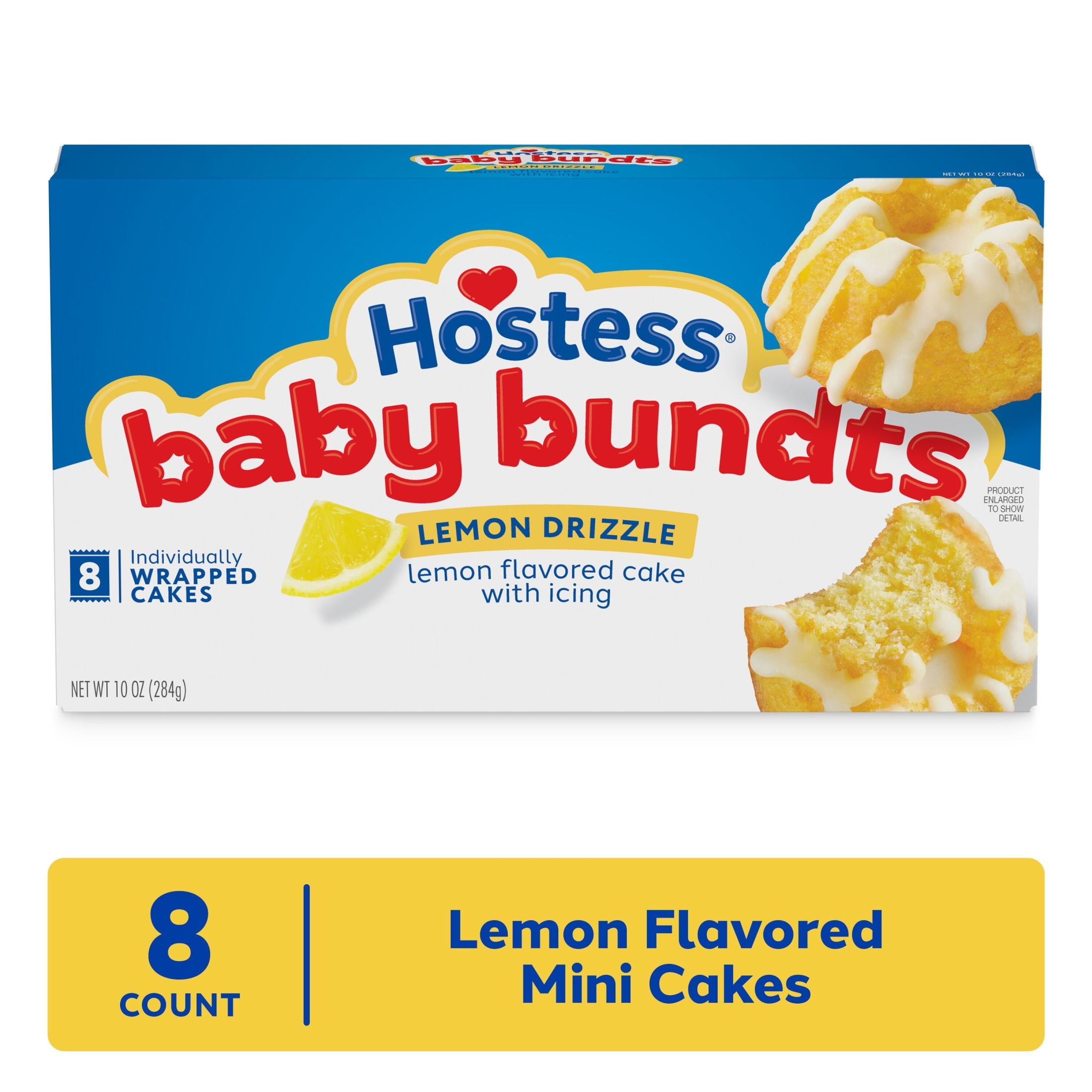 Hostess Baby Bundts, Lemon Drizzle Flavored Mini Cakes, 10 oz Box (8 Count)
