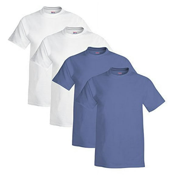 Hanes Preshrunk 100% Cotton 6.1oz. Beefy-T - Born To Be Worn T-Shirt (Pack of 4) (2 White / 2 Denim Blue)