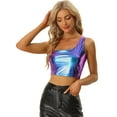 thumbnail image 1 of Top corto metalizado Allegra K blusa de fiesta un hombro mujer Azul púrpura S, 1 of 6