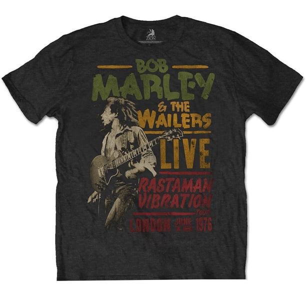Bob Marley - Camiseta Rastaman Vibration Tour 1976 de Algodón para Adultos Unisex (Negro)