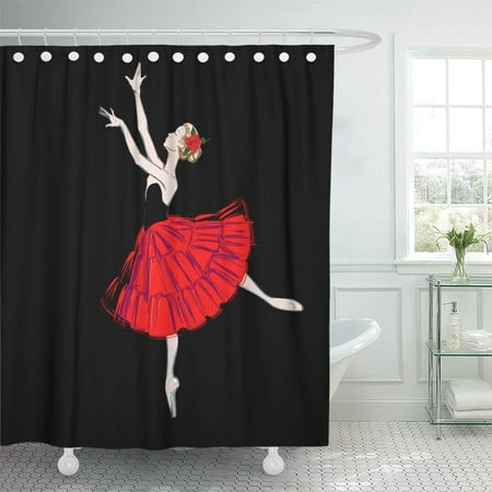 KSADK The Portrait of Ballerina in Puff Skirt Costume and Red Rose Classical Ballet Dancer Girl Tutu Dress Shower Curtain Bathroom Curtain 60x72 inch