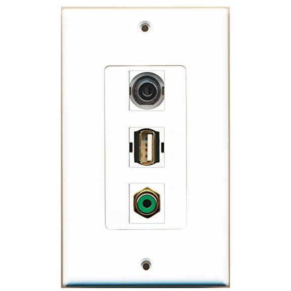 RiteAV - 1 Port RCA Green and 1 Port USB A-A and 1 Port 3.5mm Decorative Wall Plate Decorative