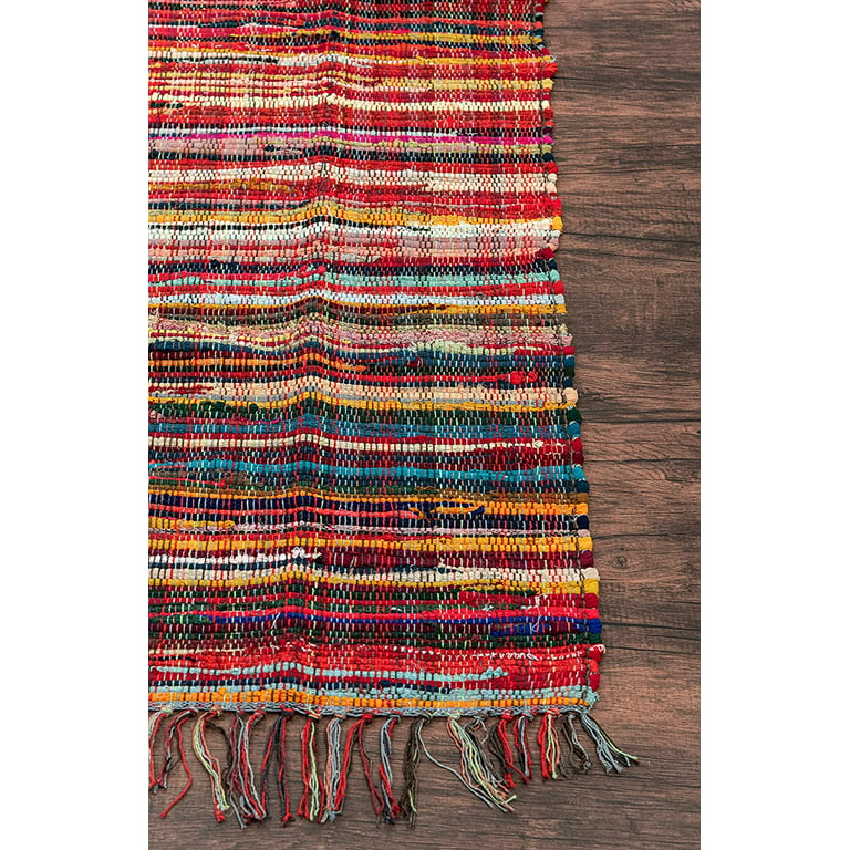 Aakriti Gallery Fair Trade Handmade Jute Rag Rug Chindi Rug Multi Colored  Indian Mat Recycled Rug Boho Decorative Rug (4 feet)