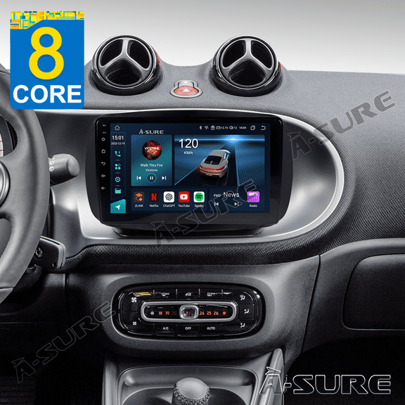 4 64GB Android 14 Car Radio Stereo for Smart Fortwo III Forfour 2014-2022, 8 Core Wireless CarPlay Android Auto GPS Navi Wi-Fi Bluetooth 4G LTE SWC DSP FM RDS