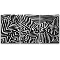 thumbnail image 2 of PixonSign Canvas Print Wall Art Set Maze Inspired Line Pattern Geometric Shapes Illustrations Modern Art Contemporary Edgy Dark Black and White for Living Room, Bedroom, Office - 24"x36"x3, 2 of 5