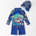 thumbnail image 2 of Ymyiu One Piece Boys Swimsuits Toddler Infant Baby Boys Swimsuit Kids Rash Guard One Piece Newborn Zipper Bathing Suit Swimwear with Hat 4T 5T (Blue,4-5 Years), 2 of 8