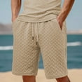 thumbnail image 2 of Wyobmus Mens Shorts Elastic Waist Comfy Bermuda Shorts Pure Color Jacquard Twill Drawstring Waist Beach Shorts A-Khaki, 2 of 9