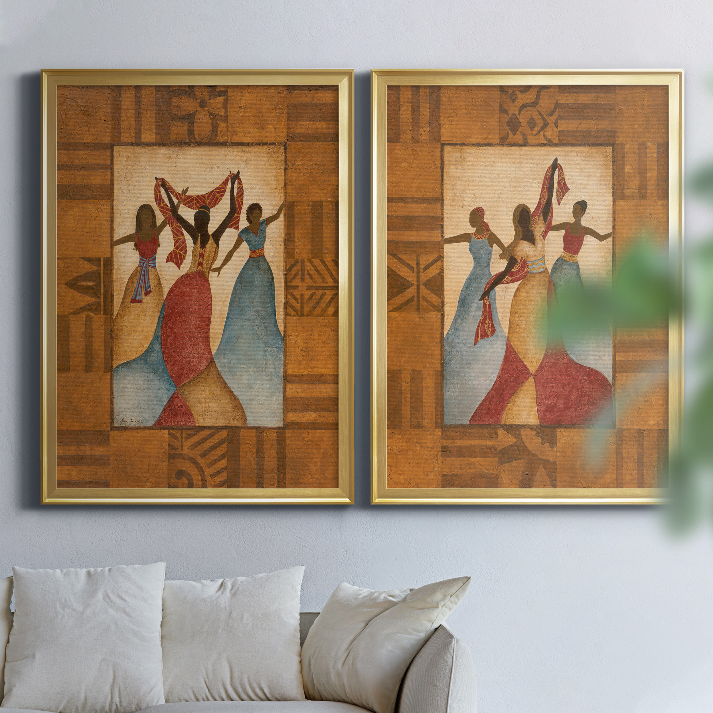 2 Piece Set Rhythm Premium Framed Canvas - Ready to Hang - 26.5 x 36.5 Each - Gold Frame