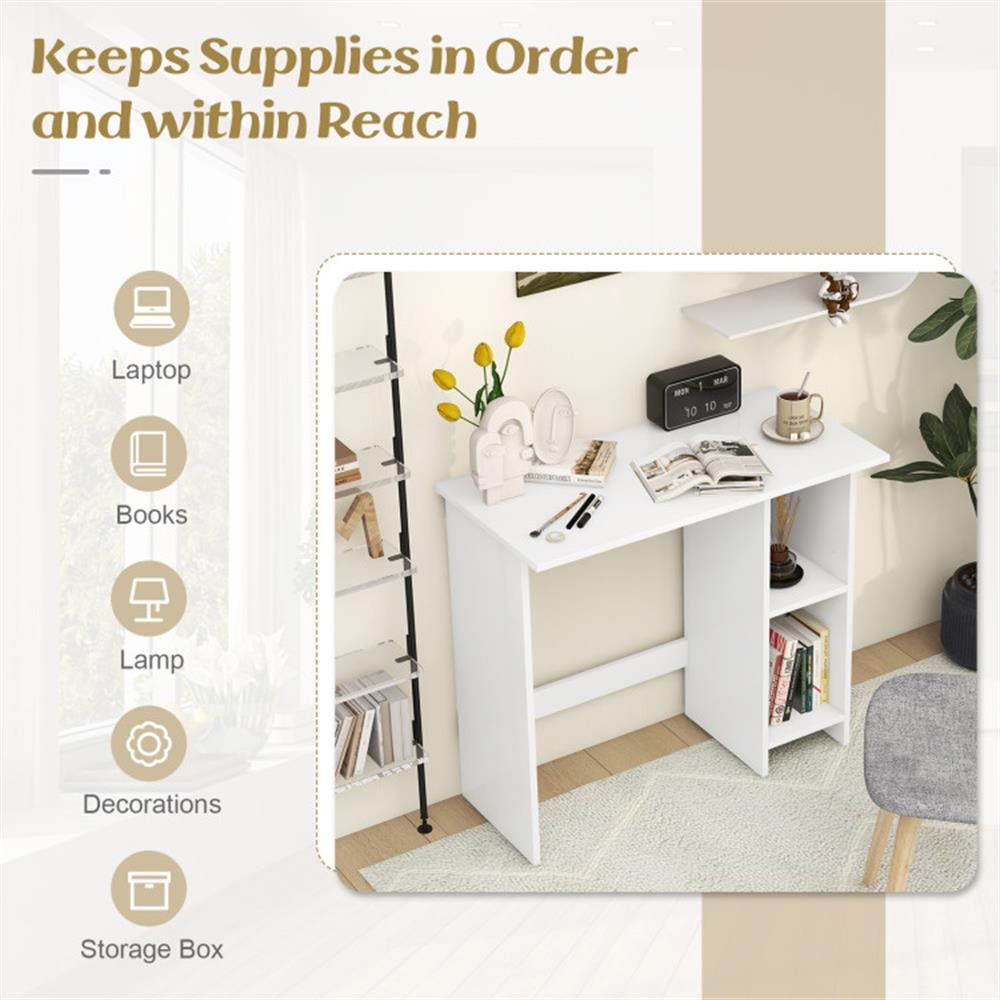 Demi Bonn Small Computer Desk with Storage and Adjustable Shelf, Home Office Desk Study Writing Table, White
