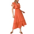 thumbnail image 2 of Vestido midi de verano sin mangas con cuello en V de Inspire Chic para mujeres, con volantes, en color naranja S, 2 of 6