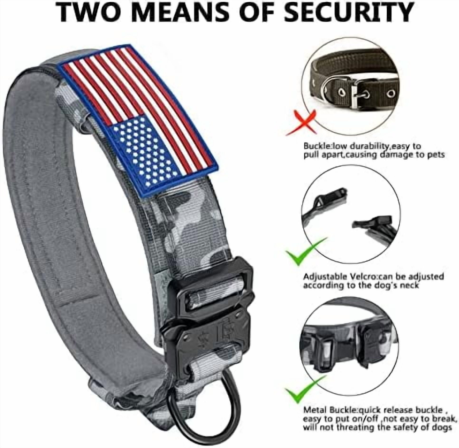 Tactical Dog Collar, Adjustable Military Training Nylon Dog Collar with Control Handle and Heavy Metal Buckle for Medium and Large Dogs, with Patches and Airtags Case (L, Camo)