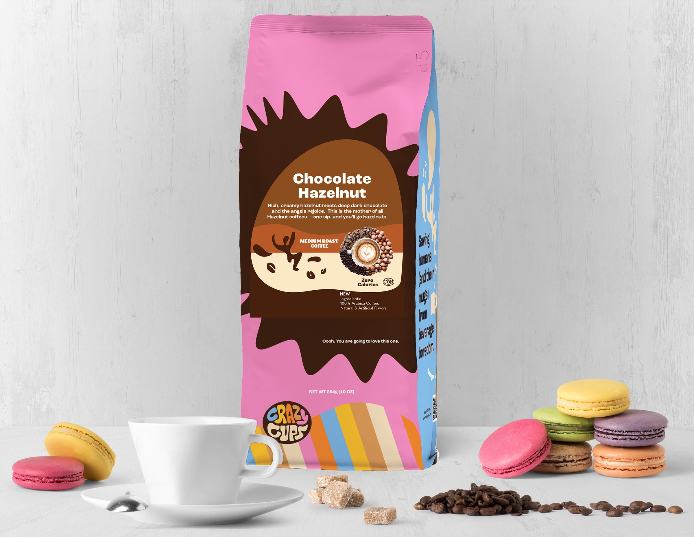 Crazy Cups Chocolate Hazelnut Ground Coffee, Medium Roast, 3, 10 Ounce bag, For Brewing Flavored Hot or Iced Coffee
