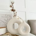 thumbnail image 5 of Ceramic Vases for Home Decor, Set of 2 Donut Vases, Modern Vase, White Vases, Farmhouse Vase, Decorative Vase, Round Boho Vase for Bookshelf, Mantel, Table, Fireplace Decor, 5 of 9