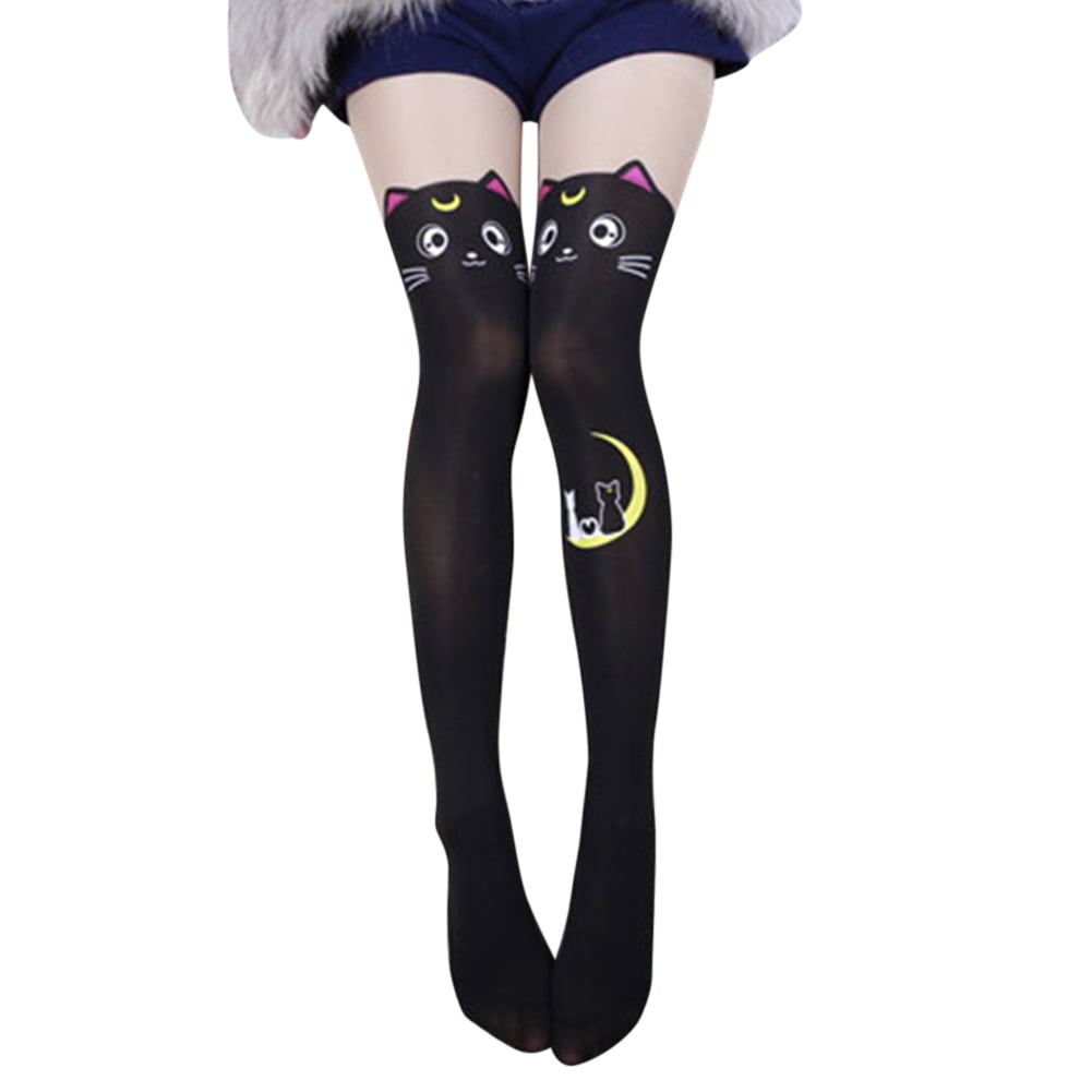 White Deeabo Cartoon Cat Thigh High Stockings Elastic Anti-static Over-knee Socks Animal Long Pantyhose Girls Sailor Moon Stockings 95cm