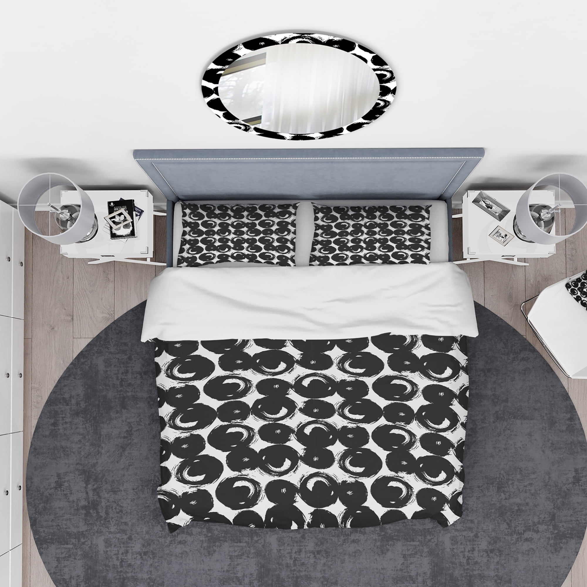 Designart 'Hand Painted Black Circles on White Background' Modern & Contemporary Duvet Cover Set