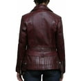 thumbnail image 3 of Women's Genuine Burgandy Red Lambskin Leather Jacket Motorcycle Belt Slim fit Biker Jacket W355, 3 of 4