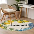 thumbnail image 5 of Summer Lemon Round Living Room Rugs 4 ft, Oceans Blue Shells Starfish Flower Linen Texture Washable Area Rug with Non-Slip Sturdy Edge Binding Round Carpet for Entryway Kitchen Bedroom Bathroom, 5 of 9