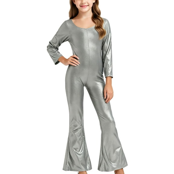 Auroural girls clothes 14-16 clearance jumpsuit for girls size 14-16 Children's Stylish Sequins Dance Party School Performance Long Sleeves Trousers Flared Pants Party Festival Conjoined Clothes