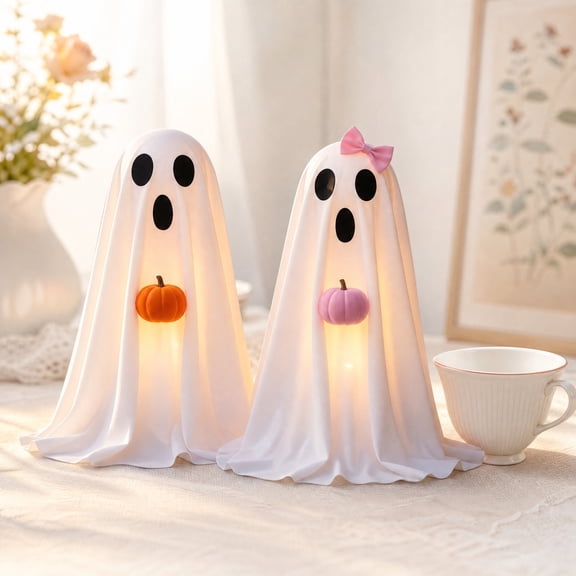 Halloween Decorations Indoor 18.9" 2 Pack Soft Cloth Standing Ghost Decor Glowing Ghost Decor for Table Mantel Window Home Halloween Party Decor
