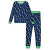 Sleep On It Boys 2-Piece Super Soft Jersey Snug-Fit Pajama Set for Boys - Colored Bolts - Navy & Green, Size 10