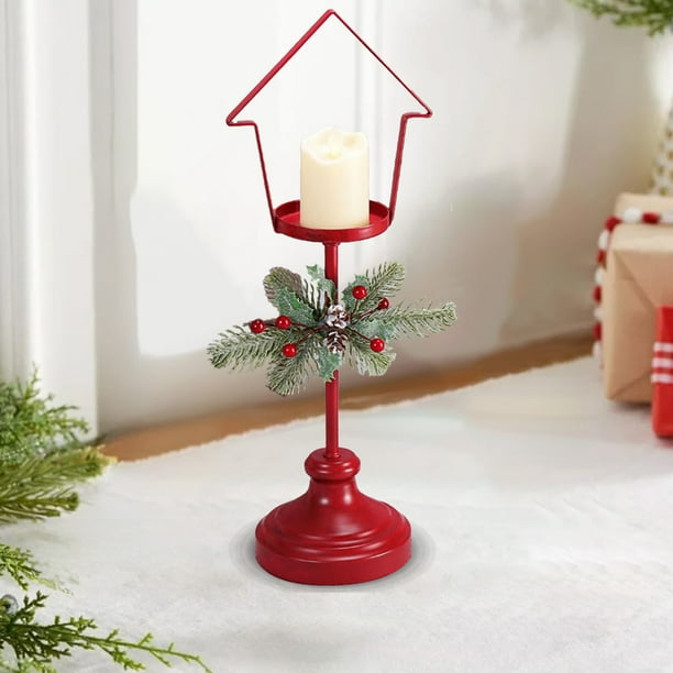 Adornos navideños de escritorio: candelabros navideños de hierro rojo, artículos de regalo, portavelas de estilo vintage, decoración para escaparates.
