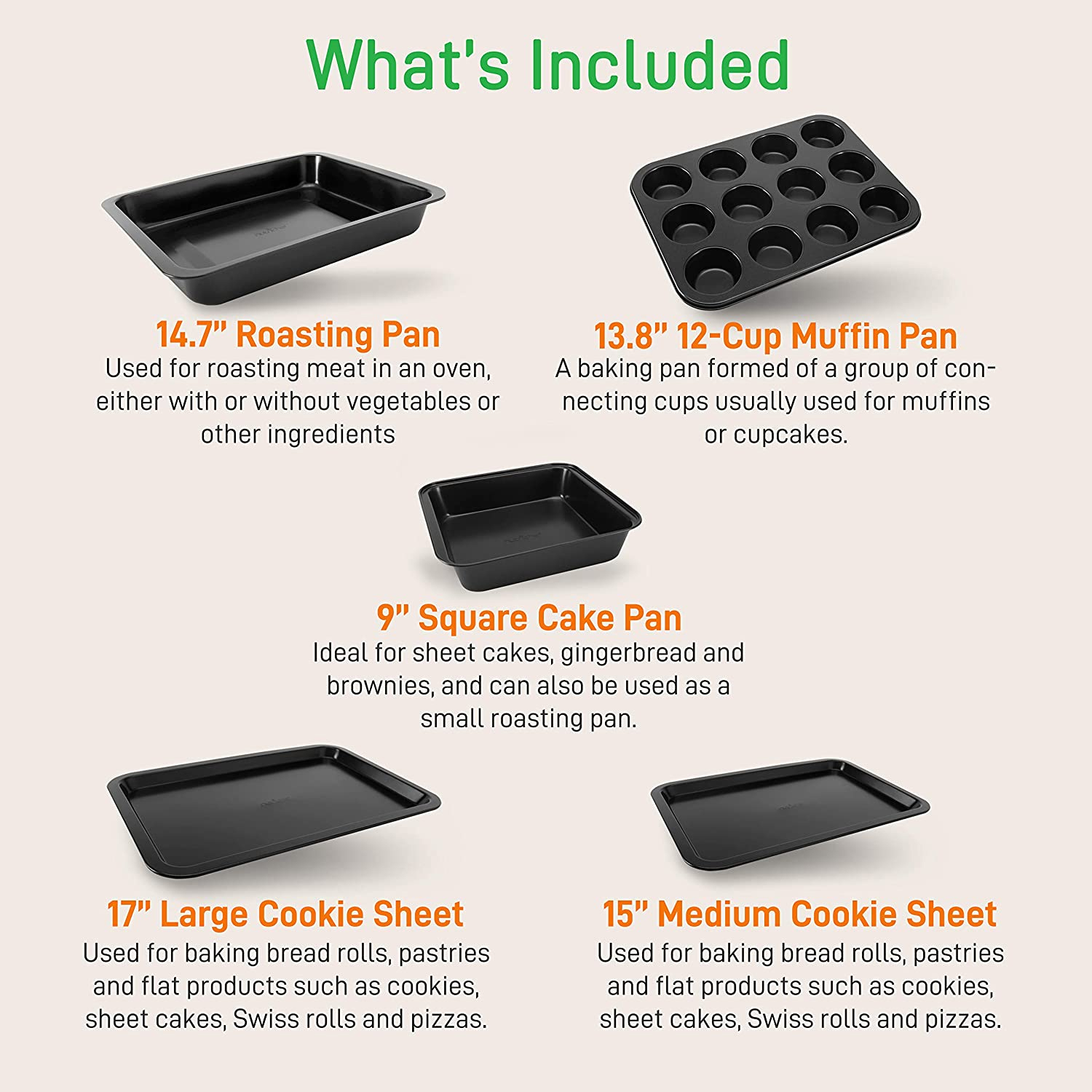 NutriChef 10 Piece Non-stick Bakeware Set - Carbon Steel Baking Tray Set - image 2 of 8