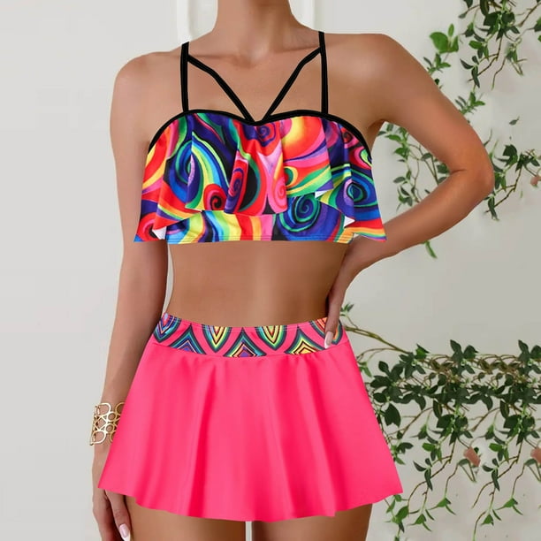 WILLBEST Trajes de Baño Mujer Con Falda Trajes de Baño Tankini Para Mujer Traje de Baño de Dos Piezas Con Tiras Tops Con Pantalones Cortos Traje de Baño de Playa Sexy de Talla Grande 1095