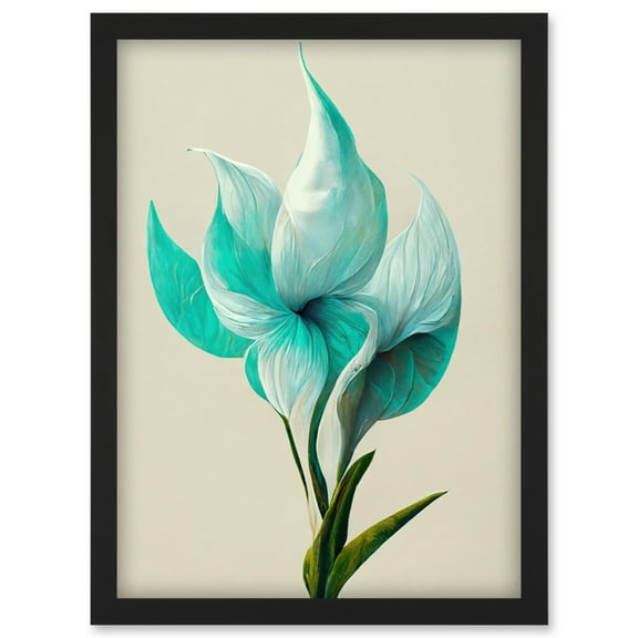 Elegant White Aqua Calla Lilies Painting Artwork Framed Wall Art Print A4