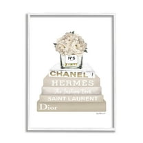 Stupell Industries High Fashion Bookstack with Tan Flowers Graphic Art White Framed Art Print Wall Art, 24x30, by Amanda Greenwood