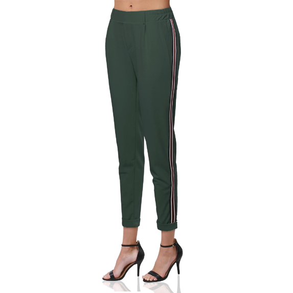 FashionOutfit Women's Solid with Striped Elastic Trim Side Detail High Waist Pant