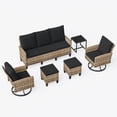 thumbnail image 3 of TECHMILLY 6 Pieces Outdoor Conversation Set, All-Weather Wicker Rattan Outdoor Sectional Sofa Set with Ottoman and Swivel Chairs for Poolside, Backyard，Yellow Brown Wicker Black Cushions, 3 of 7