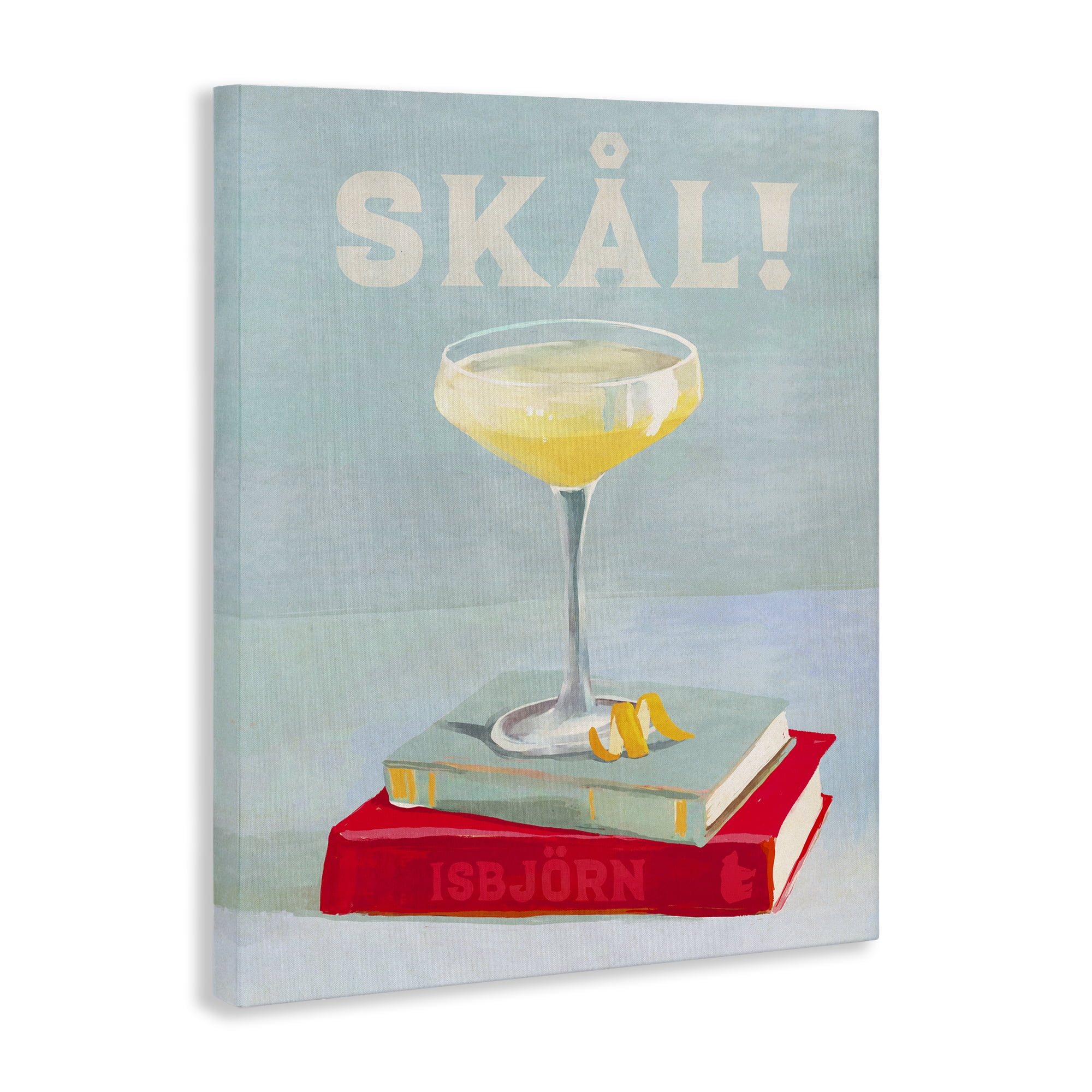 Stupell Industries Skal Cocktail & Bookstack Food & Beverage Painting Wrapped Canvas Art Print Wall Art, 16 x 20