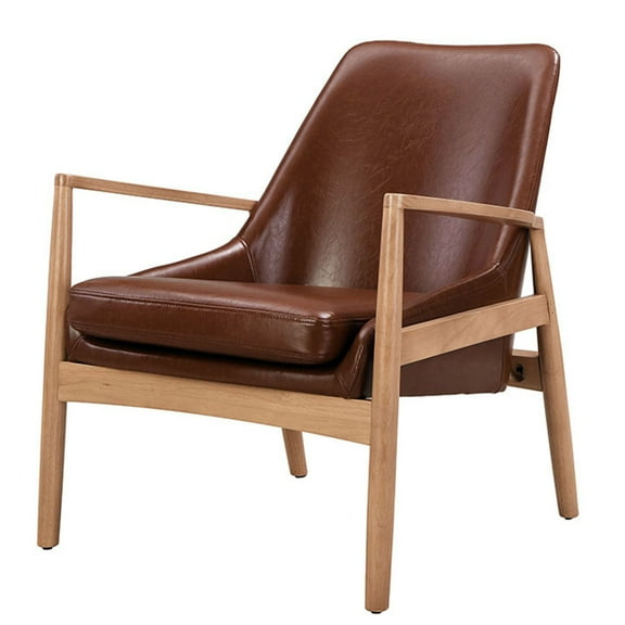 S-HOME Ergonomically Designed PU Leather Chair with Solid Wood Frame, Mid-Century Armchair for Living Room Spaces