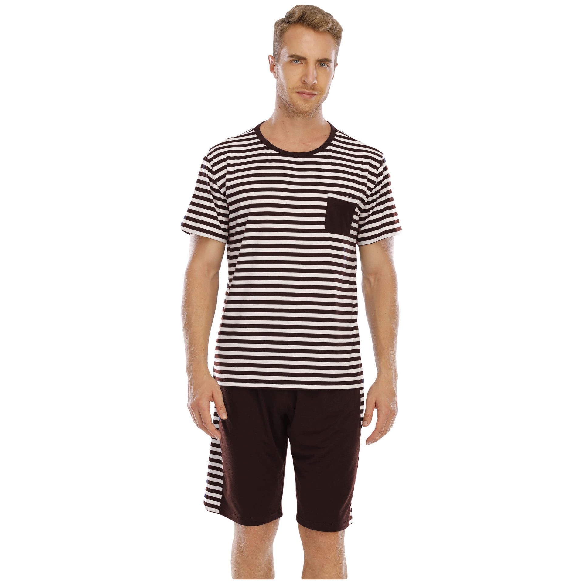 a.Jesdani Men Pajama Shorts Set Short Sleeve Sleep Set PJ Set 2 Piece