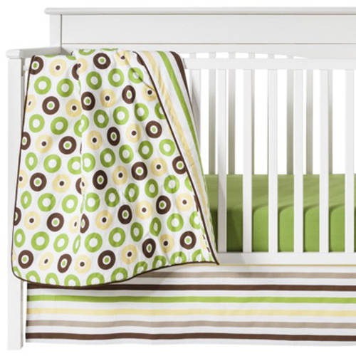 Bacati - Mod Dots Stripes 10-Piece Crib Bedding Set with Two Crib Sheets - Green/Yellow/Chocolate Unisex