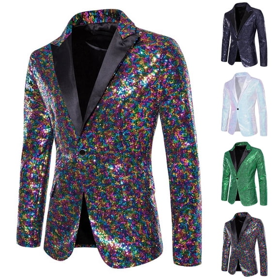 KeShDi Blazers For Men Men's Fashion Solid Color Long Sleeved Lapel Sequin Breasted Suit Jacket Green 3X