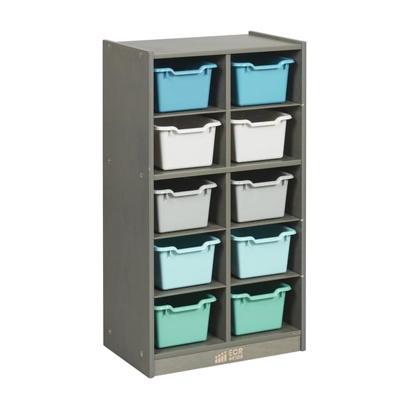 10 Cubby Mobile Tray Cabinet and 10 Scoop Front Bins, 5x2