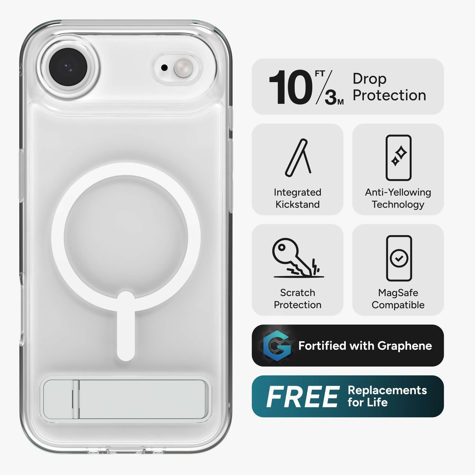 ZAGG Clear Snap with Kickstand - Apple iPhone Air Clear Case with MagSafe and Built-In Kickstand