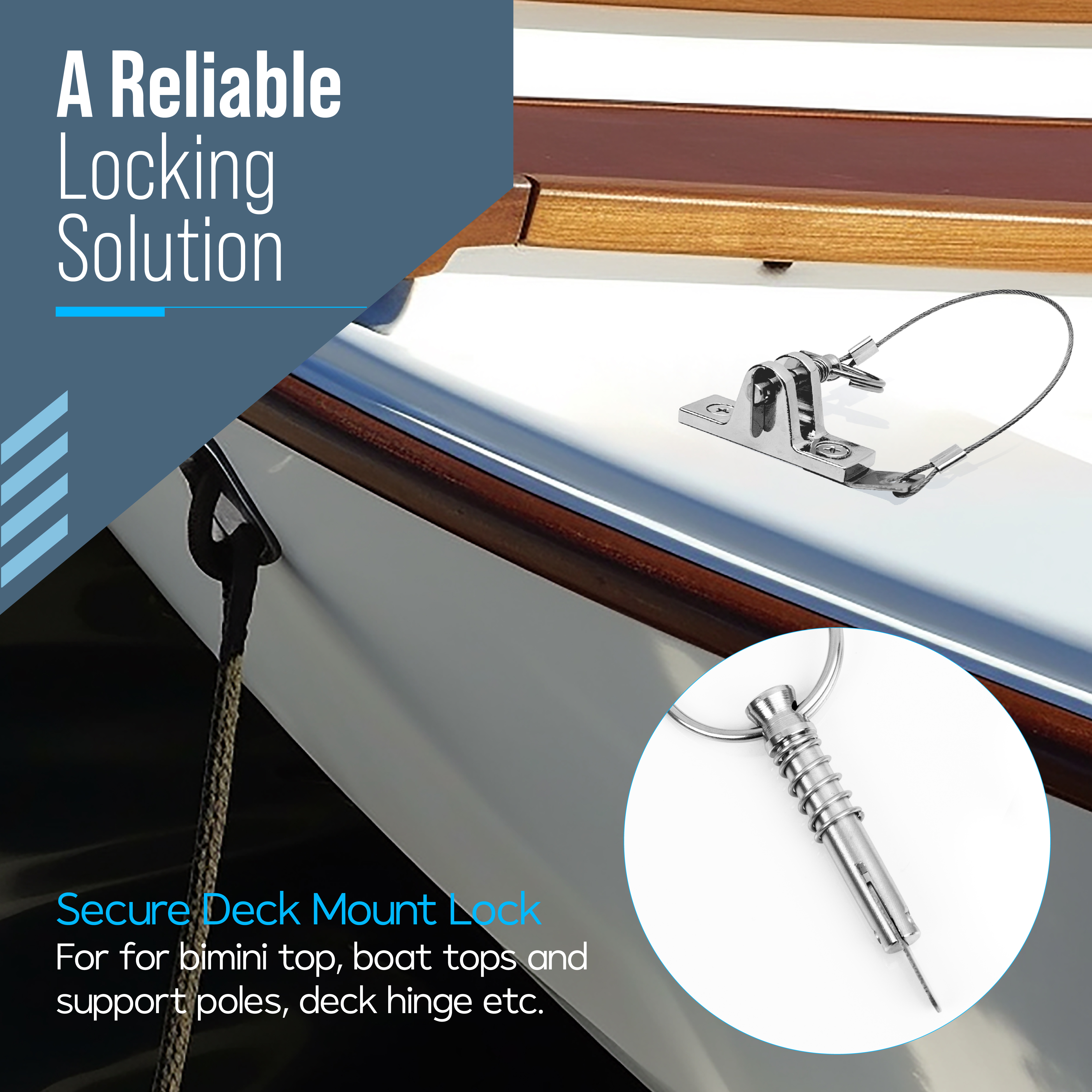 KNOX Quick Release Pin for Bimini Top Boats 0.25" Diameter w/Drop Cam & Spring, Never Rust Stainless Steel Bimini Top Deck Hardware for Boat Bimini Deck Hinge Lock Pin, Lanyard Prevents Loss 6-Pack