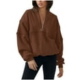 thumbnail image 5 of 3/4 Zip Pullover Womens，2023 Women's Quarter Zip Long Sleeve Sweatshirt Oversized Casual Fall Winter Fashion Hoodies Pullover Tops Blouses Tee Shirts, 5 of 7