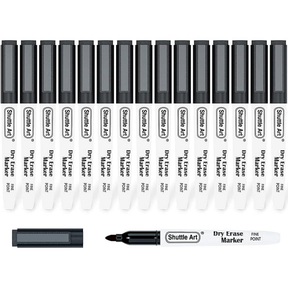 Dry Erase Markers, Shuttle Art 15 Pack Black Magnetic Whiteboard Markers with Erase,Fine Point Dry Erase Markers Perfect For Writing on Whiteboards, Dry-Erase Boards,Mirrors for Office