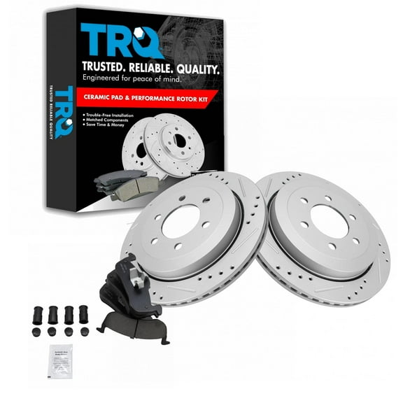 TRQ Rear Performance Brake Pad & Rotor Kit Brake Pads Brake Rotors Set Ceramic Premium G-Coated Fits Select 2007-2017 Ford Expedition Lincoln Navigator