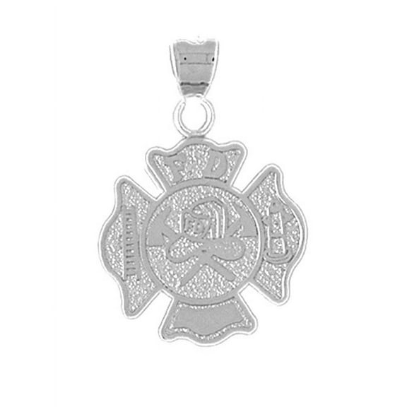 14K White Gold Fire Department Pendant - 29 mm