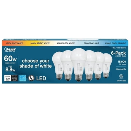 Feit Electric 60W Replacement 5-CCT LED A19 Bulbs 6pack