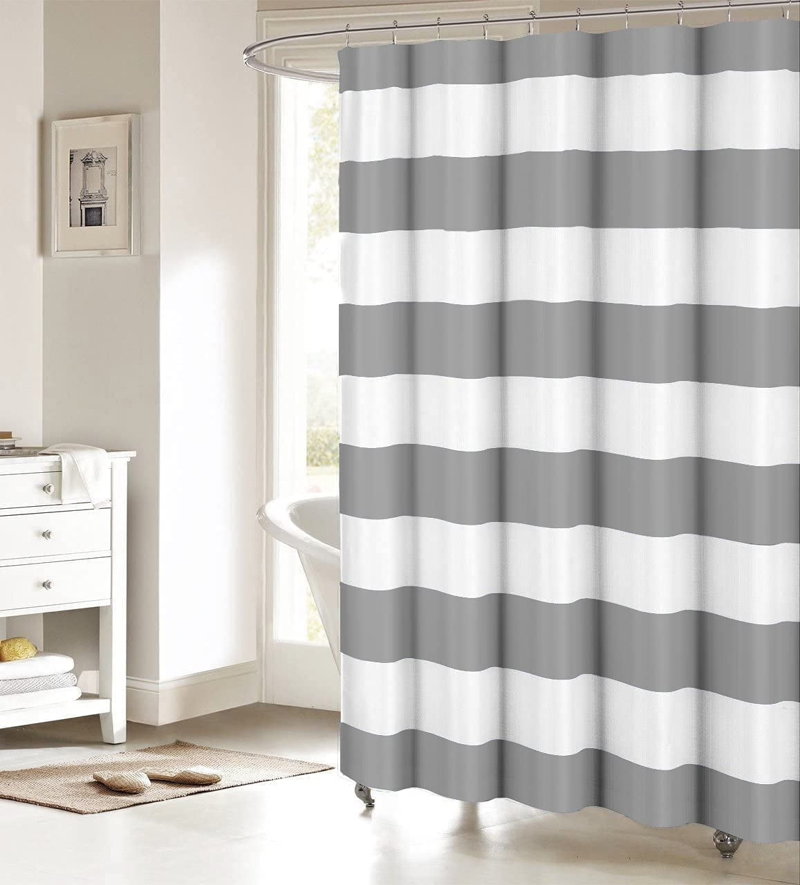 Athenstics Grey Stripe Shower Curtain for Bathroom, Gray White Stripe