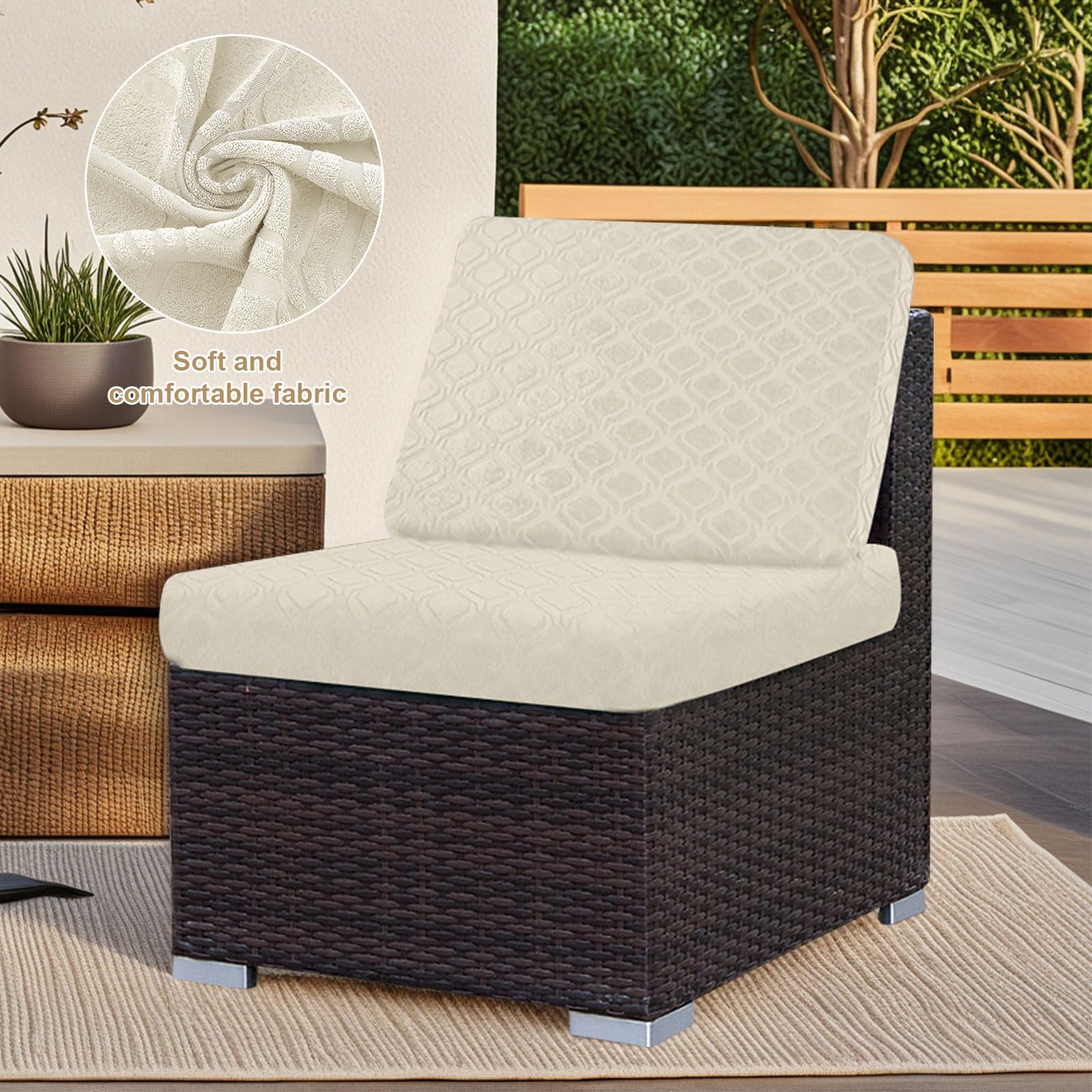 Patio Stretch Sofa Cushion Covers Outdoor Cushion Cover Replacement Couch Slipcover Sofa Seat Cover(Black, 6pcs)