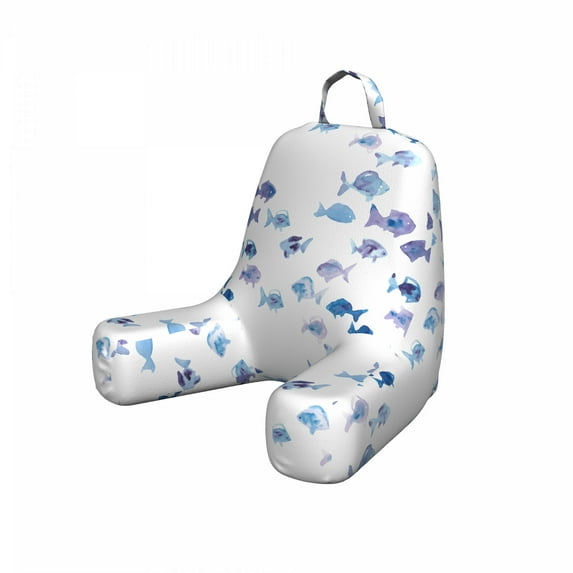 Animal Reading Pillow, Little Fishes Watercolors Ocean Underwater Life Marine Theme Artwork, Bedrest Cushion with Back Pocket and Washable Cover, 2 Sizes, by Ambesonne