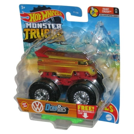 Hot Wheels Monster Trucks (2021) DragBus Paint Crush Truck w/ Crushable Car 29/75