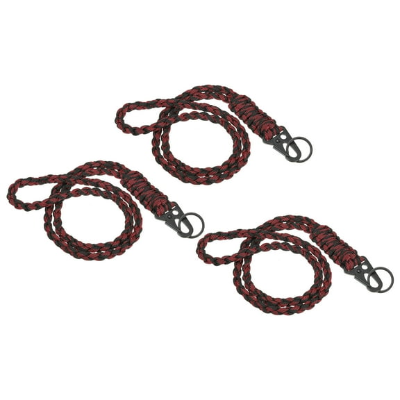 Uxcell 21.7" Paracord Neck Lanyard Keychain Braided Strong Lanyard with Clip and Key Ring Black&Red 3 Pack